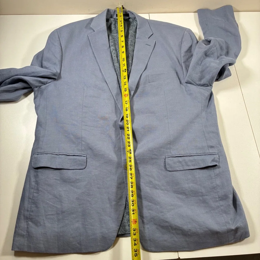 Lauren Ralph Lauren  100% Linen Blazer 46L Light Blue Paisley Lined Sport Coat